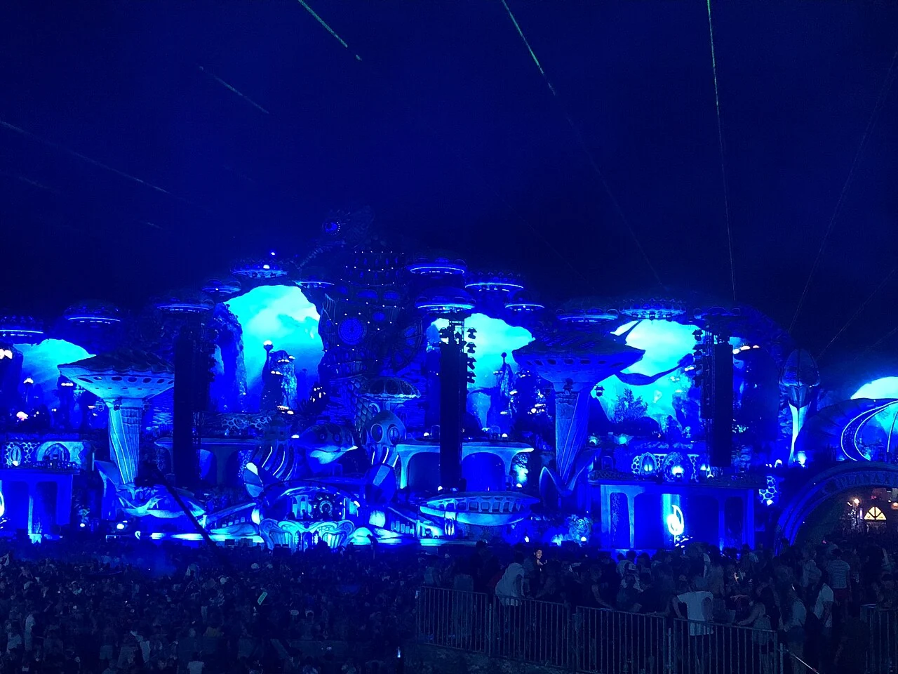 Tomorrowland main stage lit up at night in Belgium in 2018
