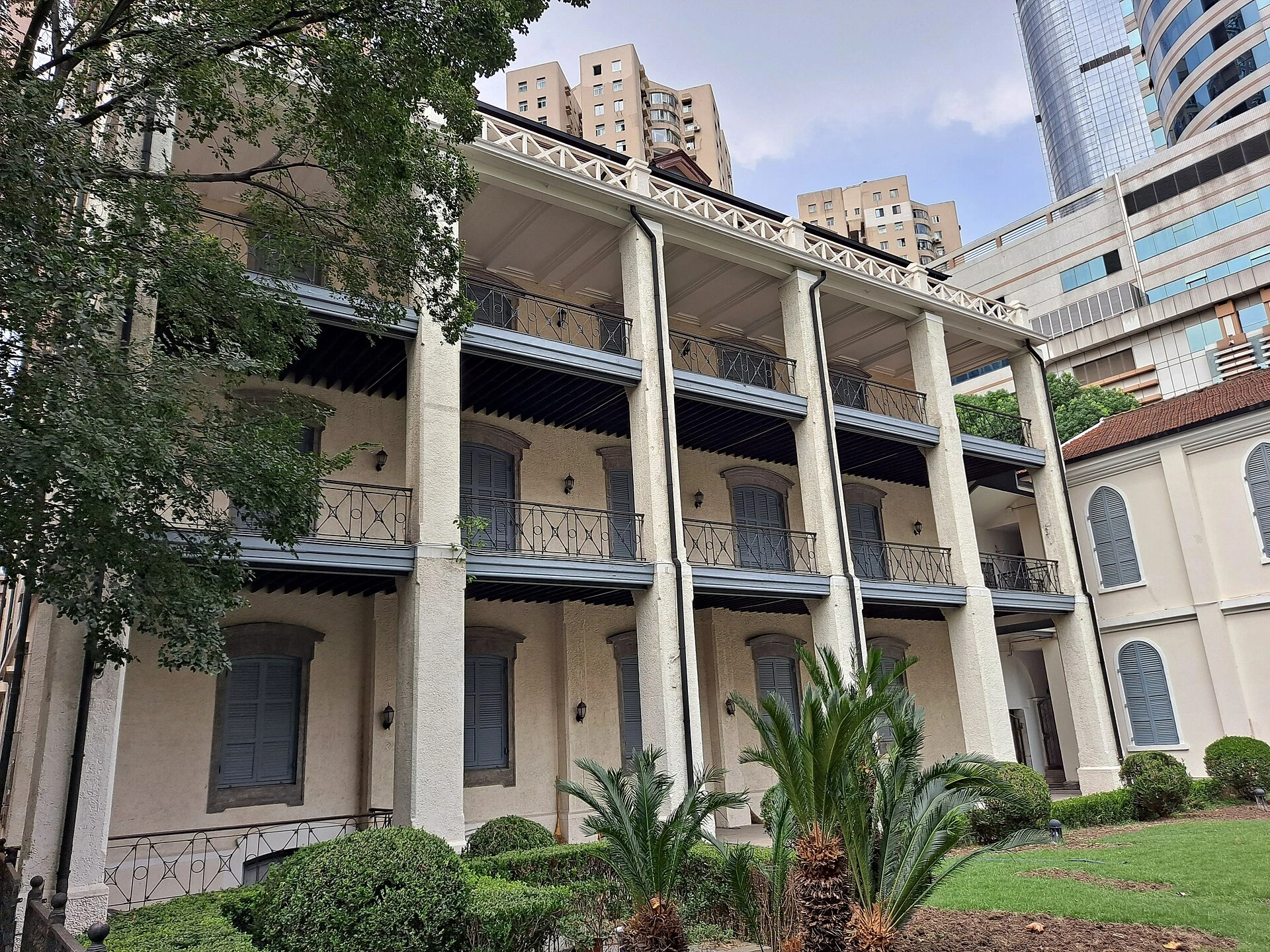 The verandas and shuttered windows of the historic Xujiahui Bibliotheca